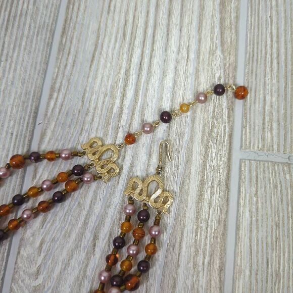 Vintage Multi Strand Glass Beaded Tiered Necklace 10” Long Drop Grannycore - Picture 7 of 7